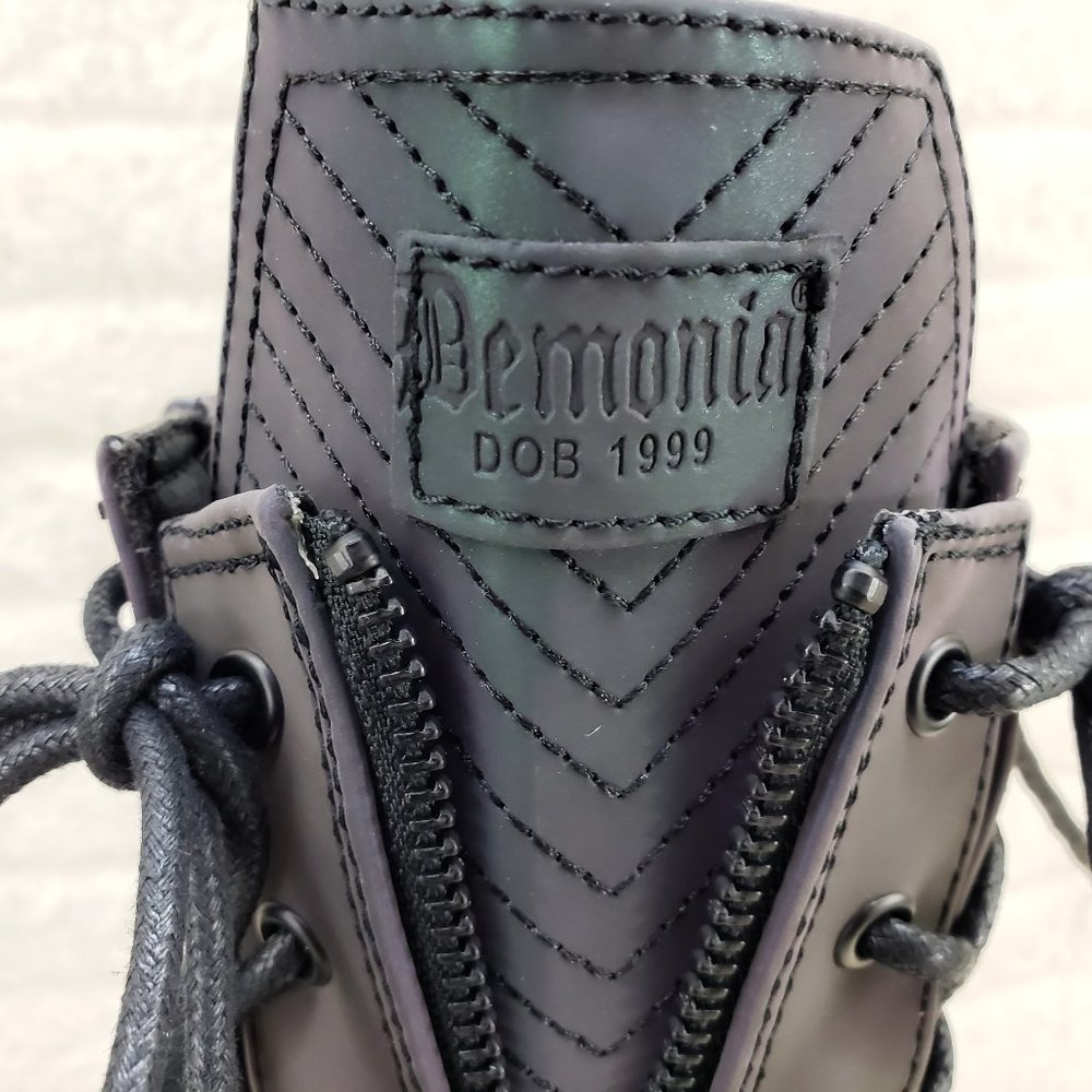 Void Purple Green Reflective Platform Wedge Mid Calf Goth Festival Boots NEW - Picture 13 of 17